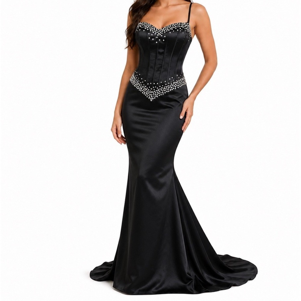 Missacc Black Sequin Corset Mermaid Formal Satin Formal Dress 8 Homecoming NWT